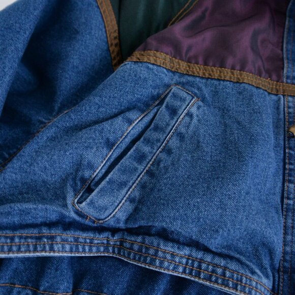 Vintage CBO New York Blue Denim w Purple & Green Block Pattern Heavy  Jacket 4X - Picture 10 of 15